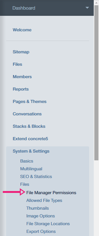Access the File Manager's permissions in Concrete5